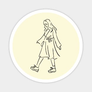 Minimalist lineart girl walking Magnet